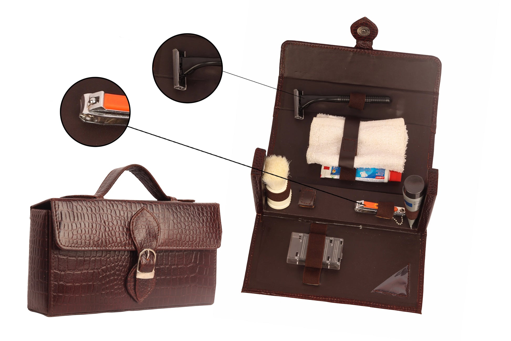 Men's Travel Leather Grooming Kit – Compact Shaving Essentials Set Luxuriesbliss