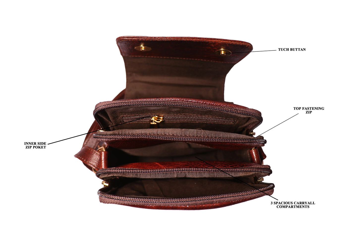 Medium Leather Crossbody Bag for Women – Brown, 2 Compartments Luxuriesbliss