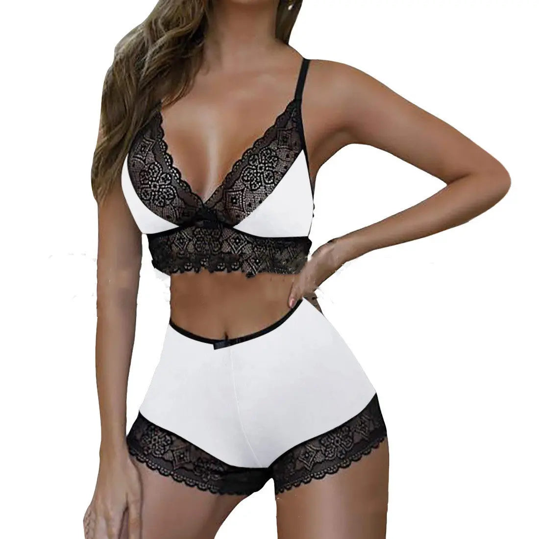 Sexy Leopard Lace Stitching Two-piece Suit Sexy Lingerie - luxuriesbliss