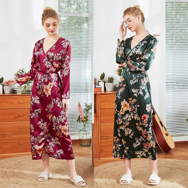 Women's long sleeve silk nightgown - luxuriesbliss