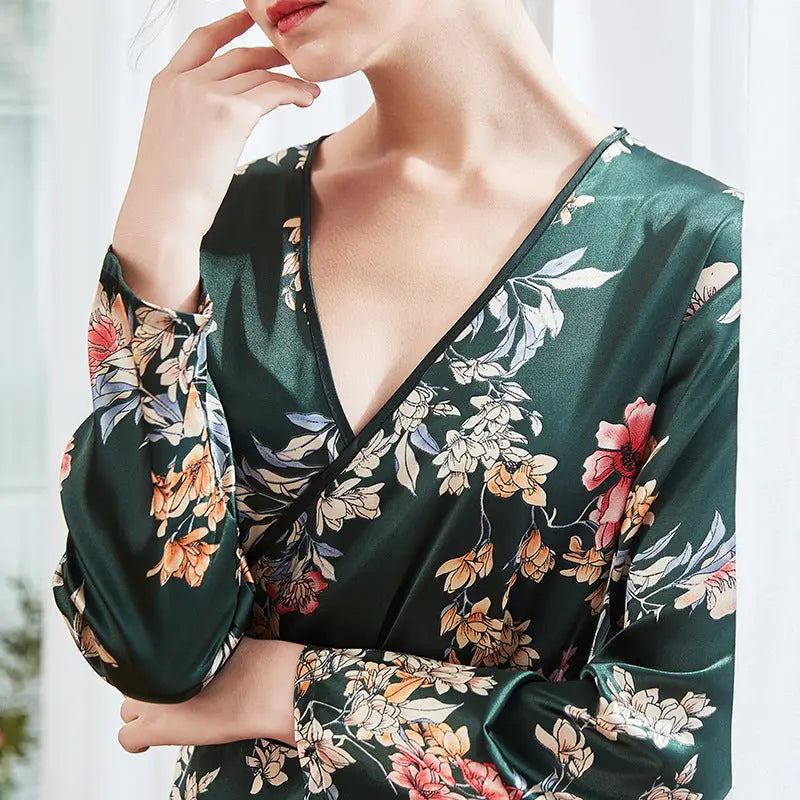 Women's long sleeve silk nightgown - luxuriesbliss