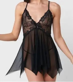 Elegant Sheer Lace Babydoll Lingerie Set - luxuriesbliss