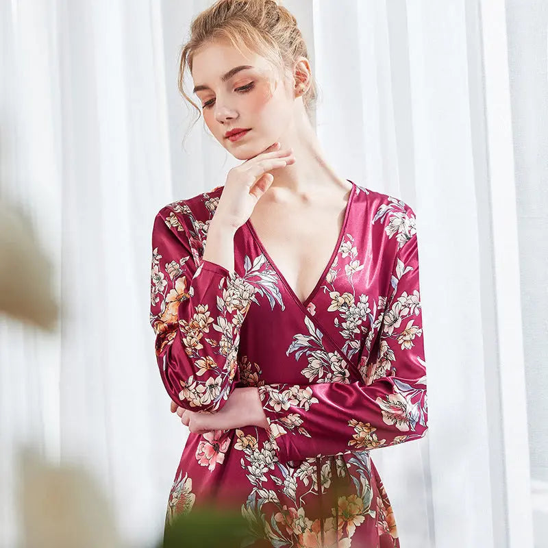 Women's long sleeve silk nightgown - luxuriesbliss