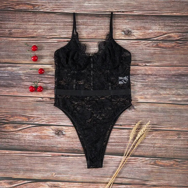 Sexy Lace And Eyelashes Sexy Breast Support Underwear Bottoming Bodysuit - luxuriesbliss