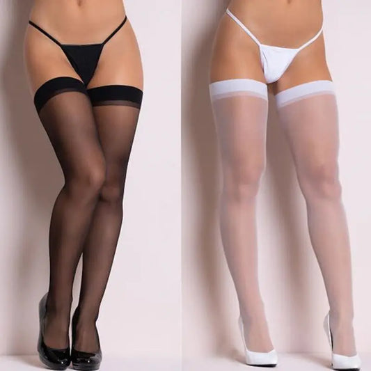 High Knee High Socks Cuff Sexy Transparent Silk Stocking Ladies Thigh High Socks CJ