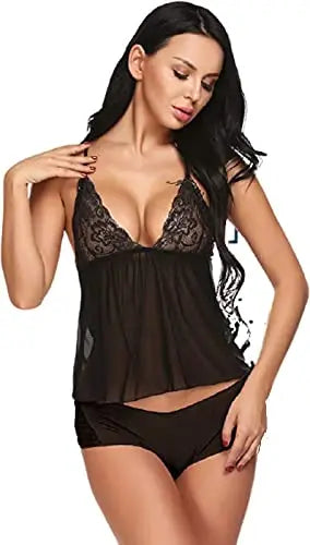 Sexy Green Lace and Black Babydoll Lingerie Set-Sheer Halter Nightwear with Matching Panty - luxuriesbliss