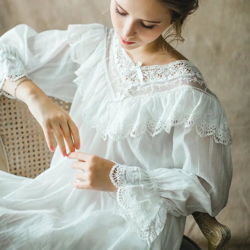 Lace cotton nightdress - luxuriesbliss