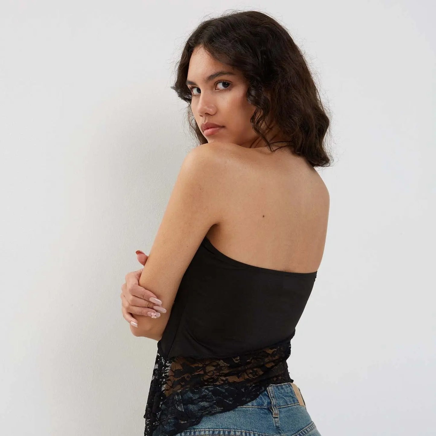 Women's Mesh Lace Top Spring Sexy Black Knitted Top - luxuriesbliss