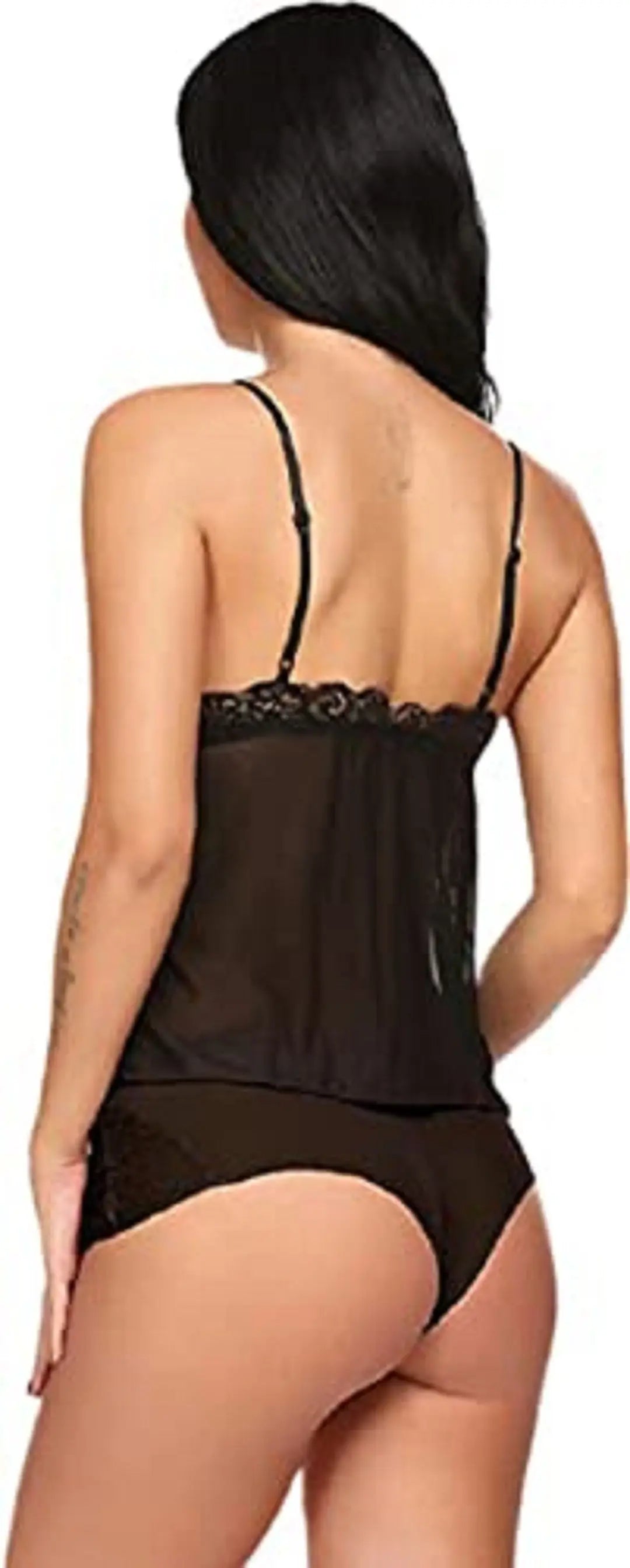 Sexy Green Lace and Black Babydoll Lingerie Set-Sheer Halter Nightwear with Matching Panty - luxuriesbliss