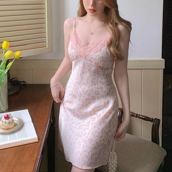 Ice Silk Backless Lace Sling Two-piece Pajamas - luxuriesbliss
