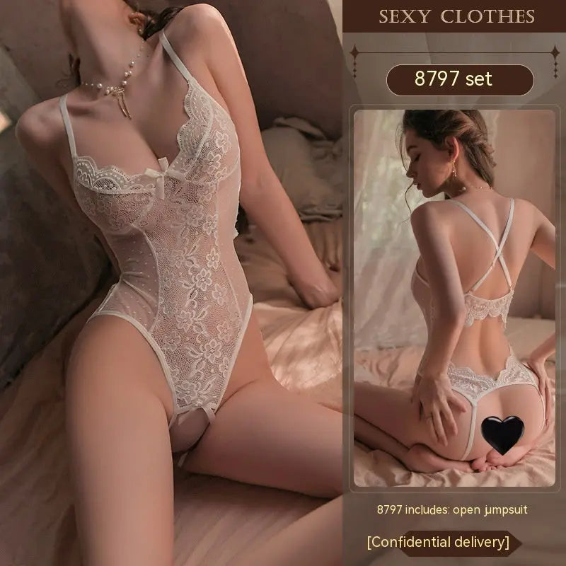 Women's Sexy Lingerie Sexy Strap Lace Open Jumpsuit - luxuriesbliss