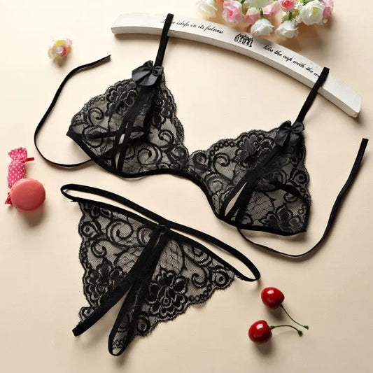 Porn Sexy Women Lace Tulle Lingerie Set - luxuriesbliss
