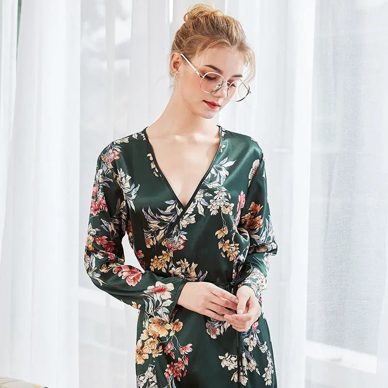 Women's long sleeve silk nightgown - luxuriesbliss