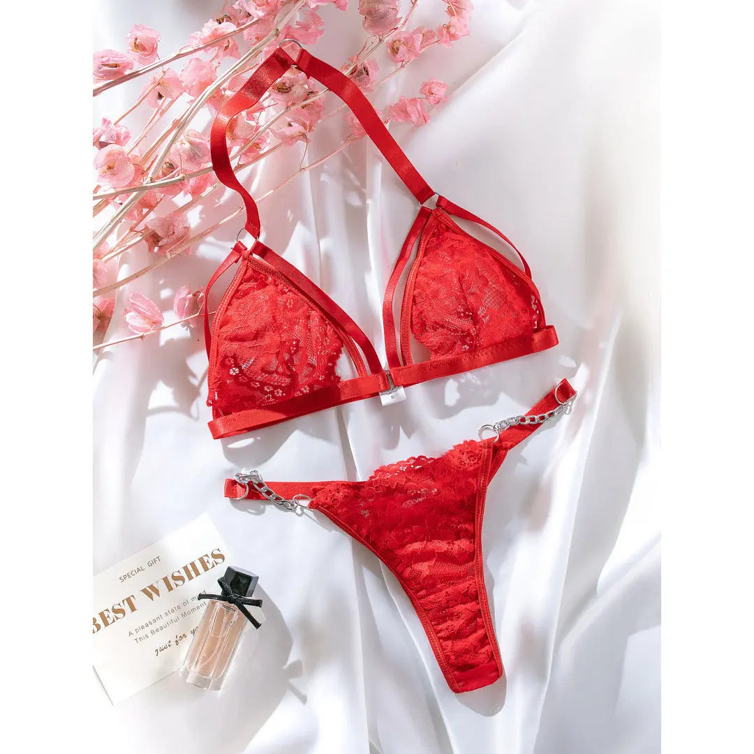 European And American New Lace Seduction Lingerie T-back Lace Underwear Suit - luxuriesbliss