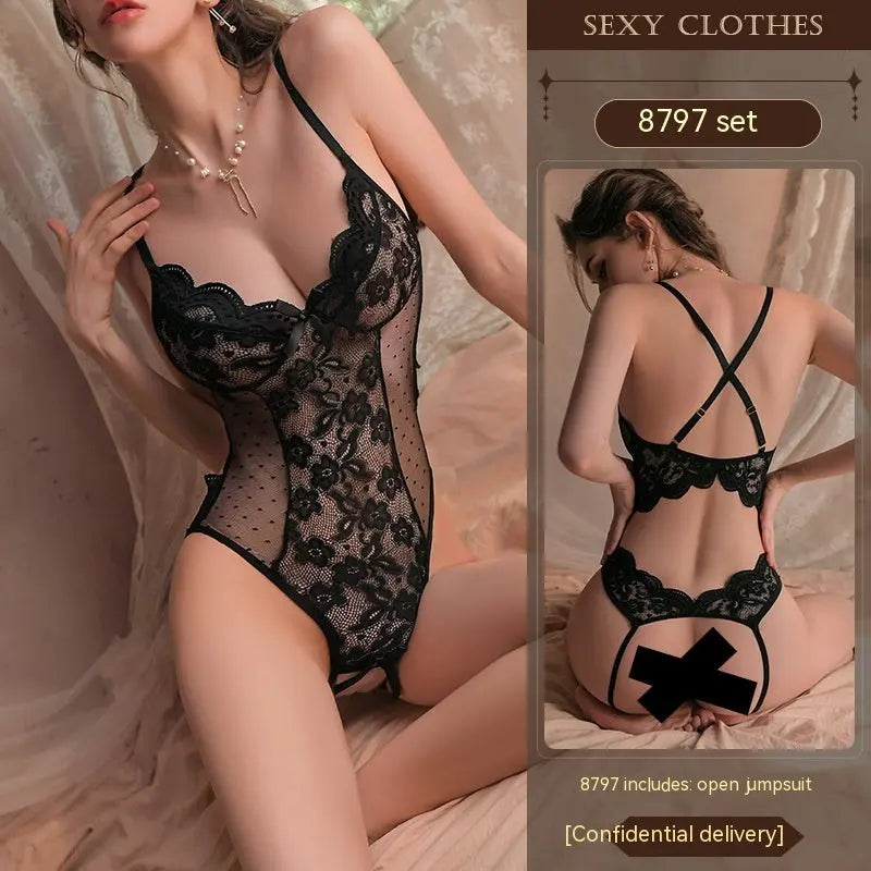 Women's Sexy Lingerie Sexy Strap Lace Open Jumpsuit - luxuriesbliss