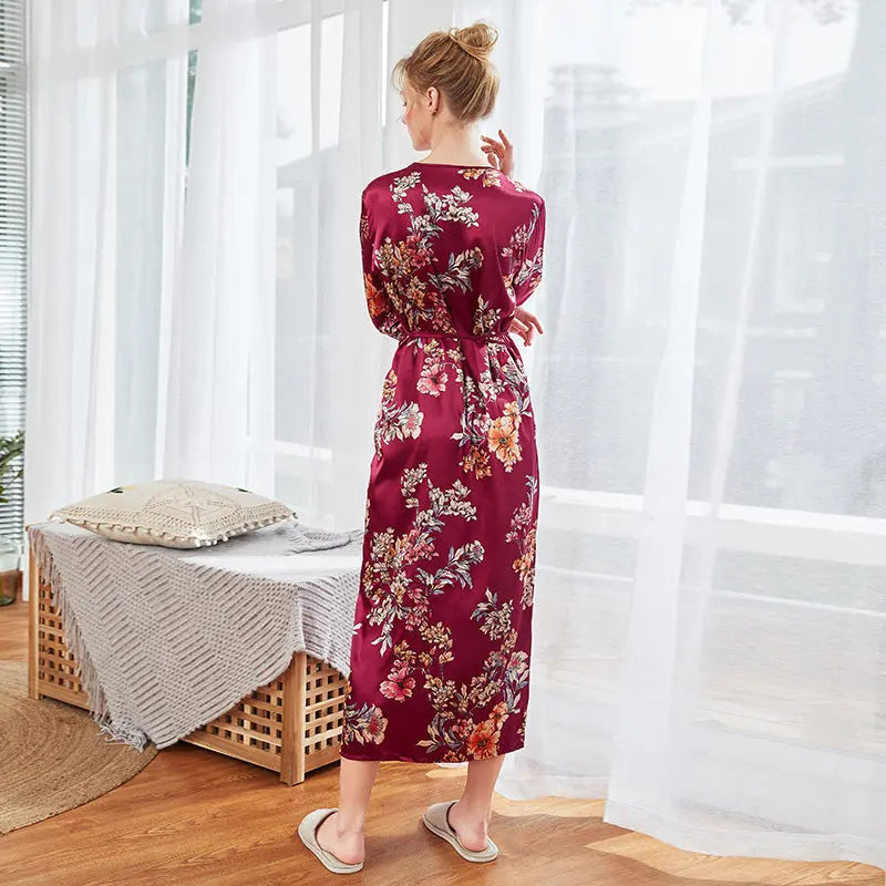 Women's long sleeve silk nightgown - luxuriesbliss