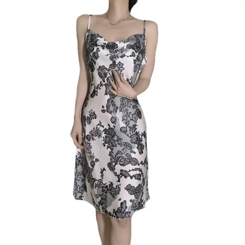 Ice Thin Silk Swing Collar Halter Skirt - luxuriesbliss