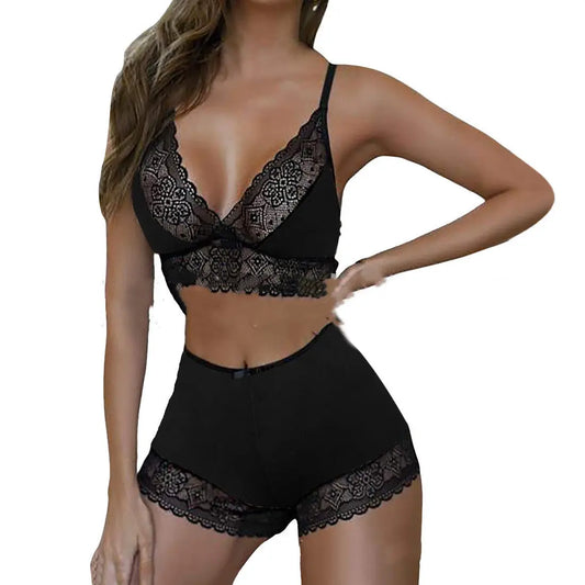 Sexy Leopard Lace Stitching Two-piece Suit Sexy Lingerie - luxuriesbliss