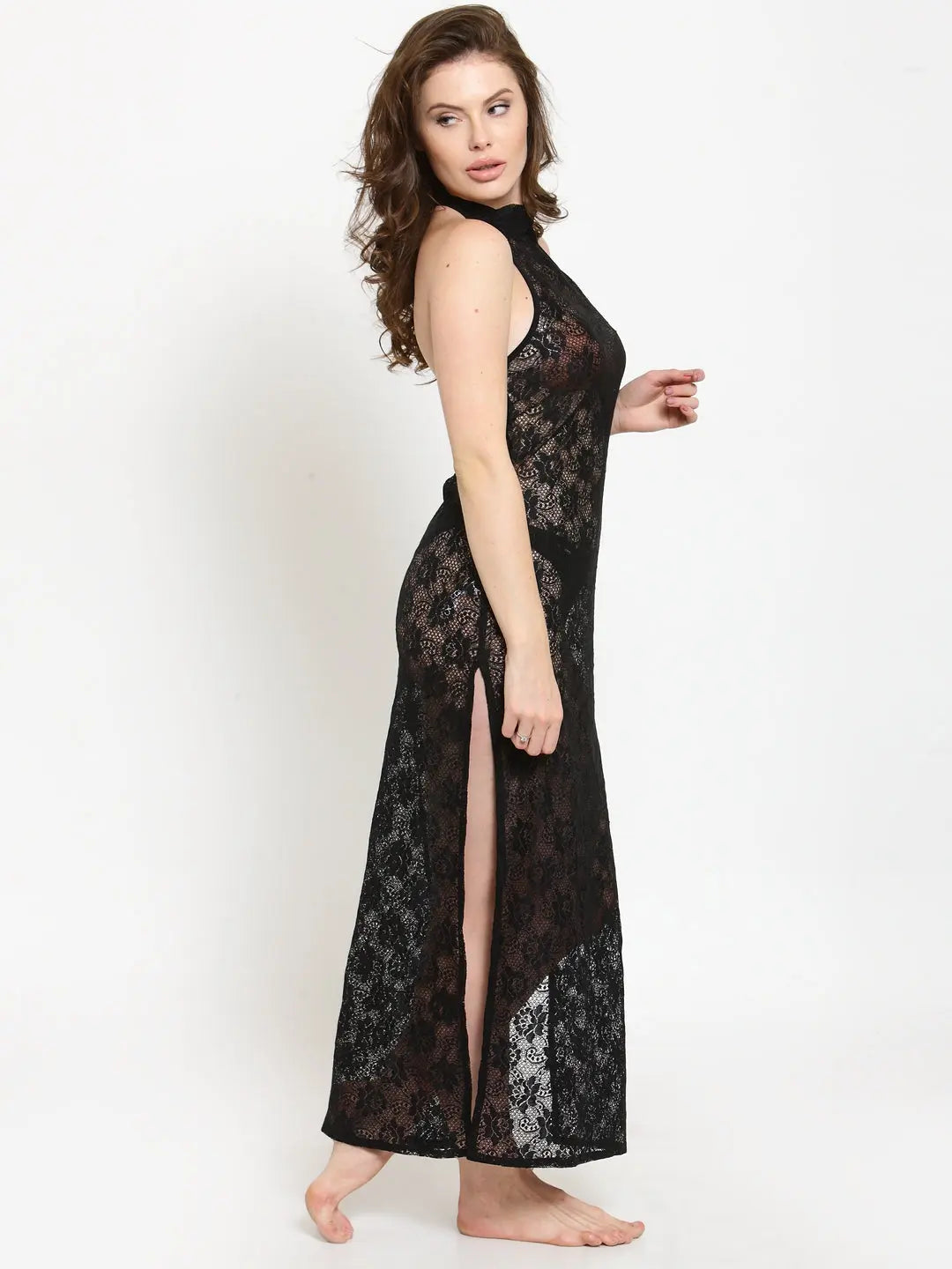 Women Deep Neck Lace Bridal nightwear  with G-String - luxuriesbliss