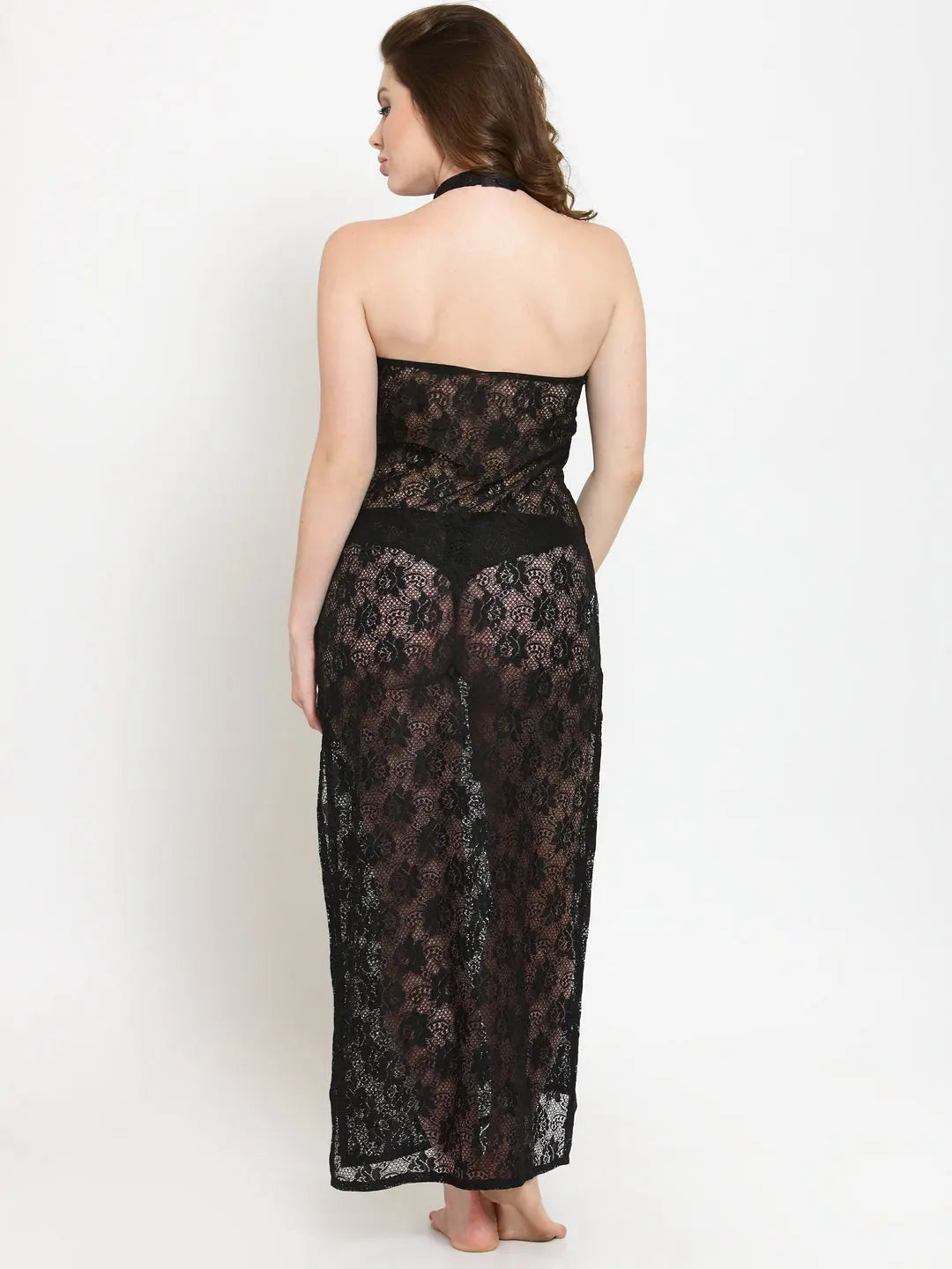 Women Deep Neck Lace Bridal nightwear  with G-String - luxuriesbliss