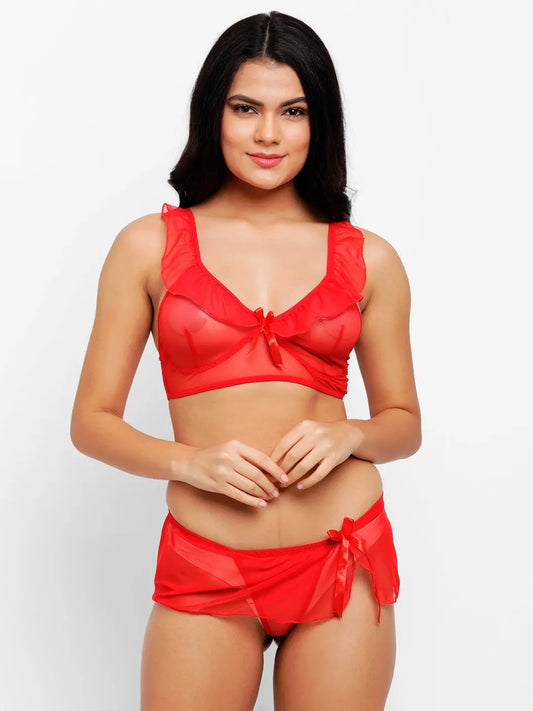 Lace High Neck Crop Top Bra Short Skirt Set - luxuriesbliss