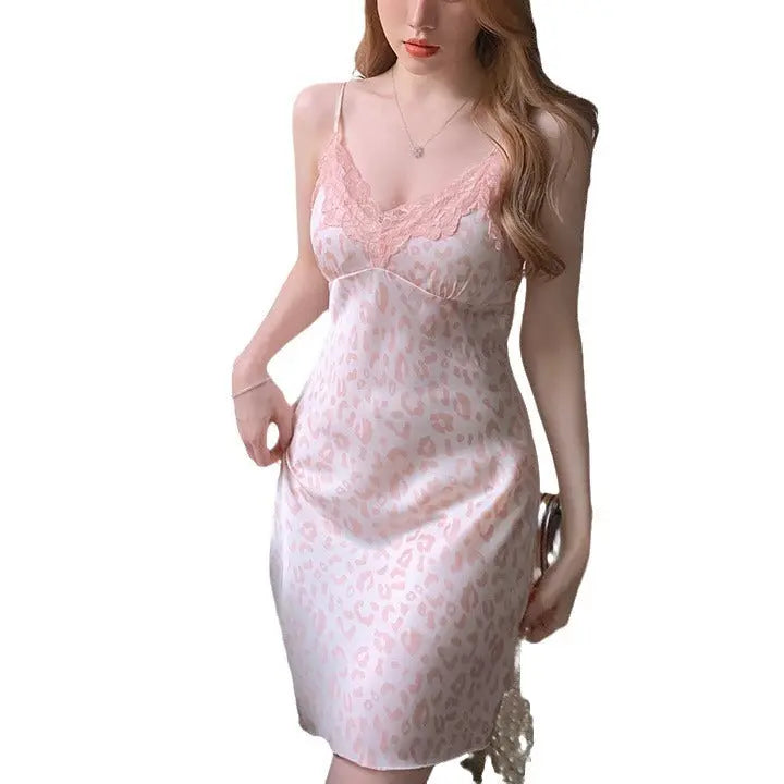 Ice Silk Backless Lace Sling Two-piece Pajamas - luxuriesbliss