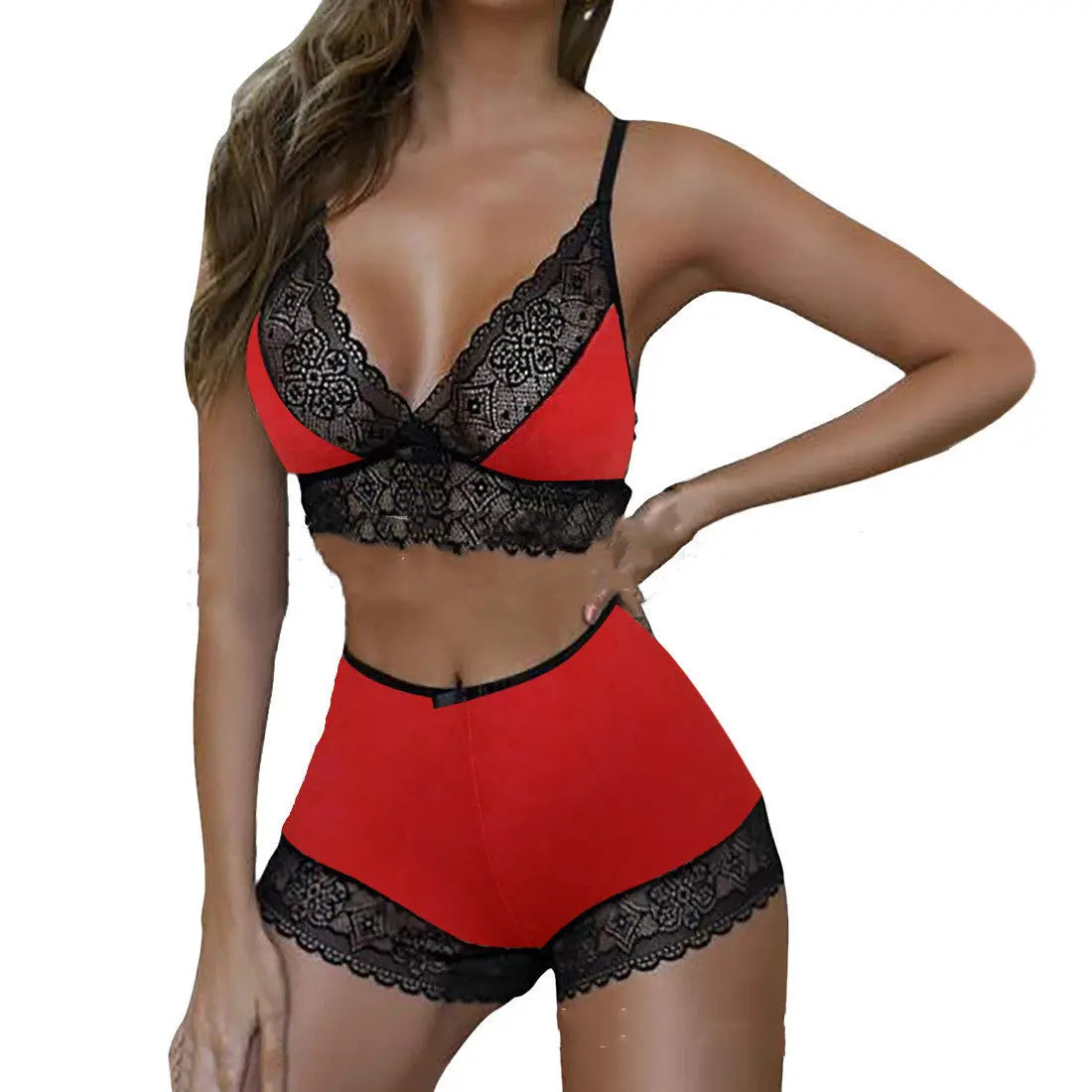 Sexy Leopard Lace Stitching Two-piece Suit Sexy Lingerie - luxuriesbliss