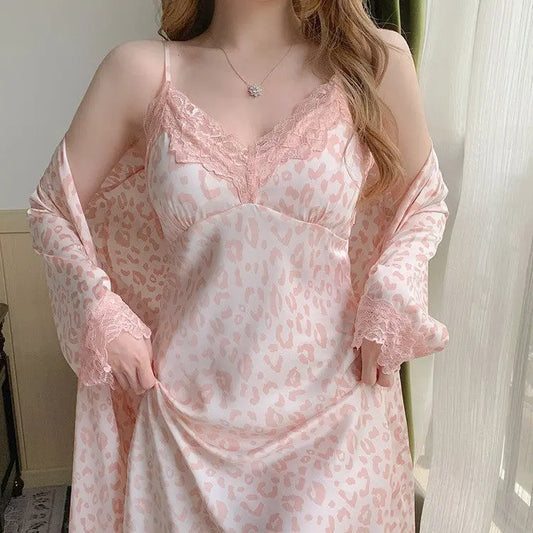 Ice Silk Backless Lace Sling Two-piece Pajamas - luxuriesbliss