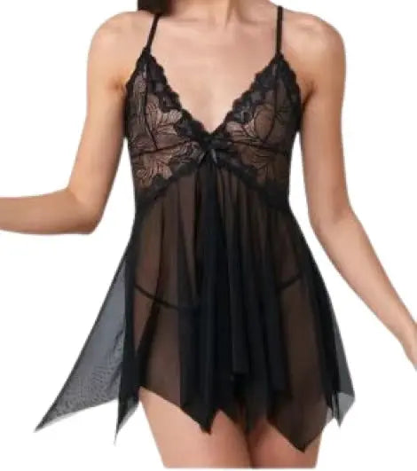 Elegant Sheer Lace Babydoll Lingerie Set - luxuriesbliss
