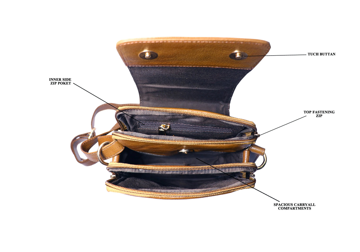 Medium Leather Crossbody Bag for Women – Brown, 2 Compartments Luxuriesbliss