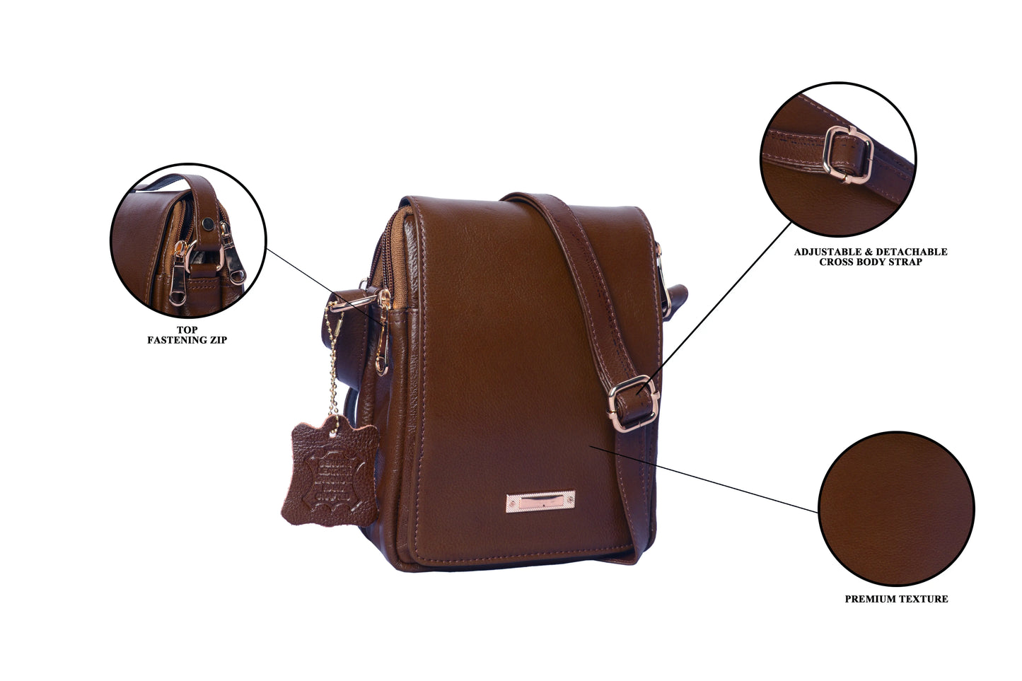 Medium Leather Crossbody Bag for Women – Brown, 2 Compartments Luxuriesbliss