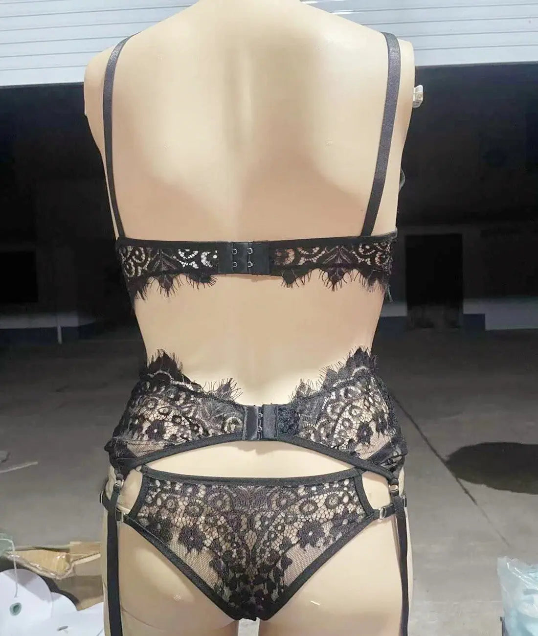 Solid Color Eyelash Lace Lingerie Three-piece Sexy - luxuriesbliss
