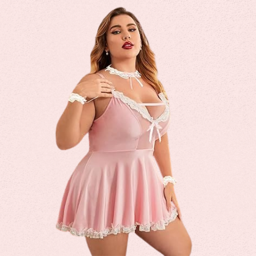 Stylish Pink Apron Maid Outfit with Luxury Panty Gift
