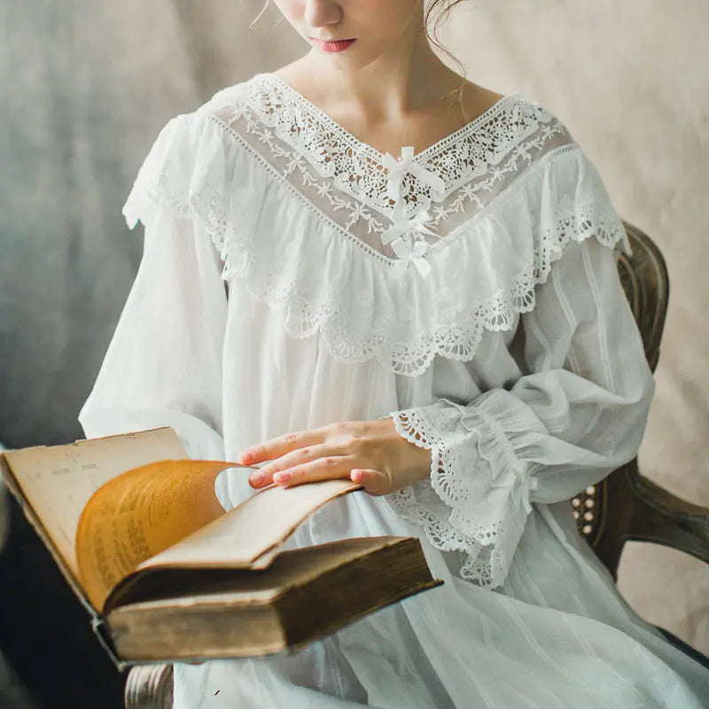 Lace cotton nightdress - luxuriesbliss