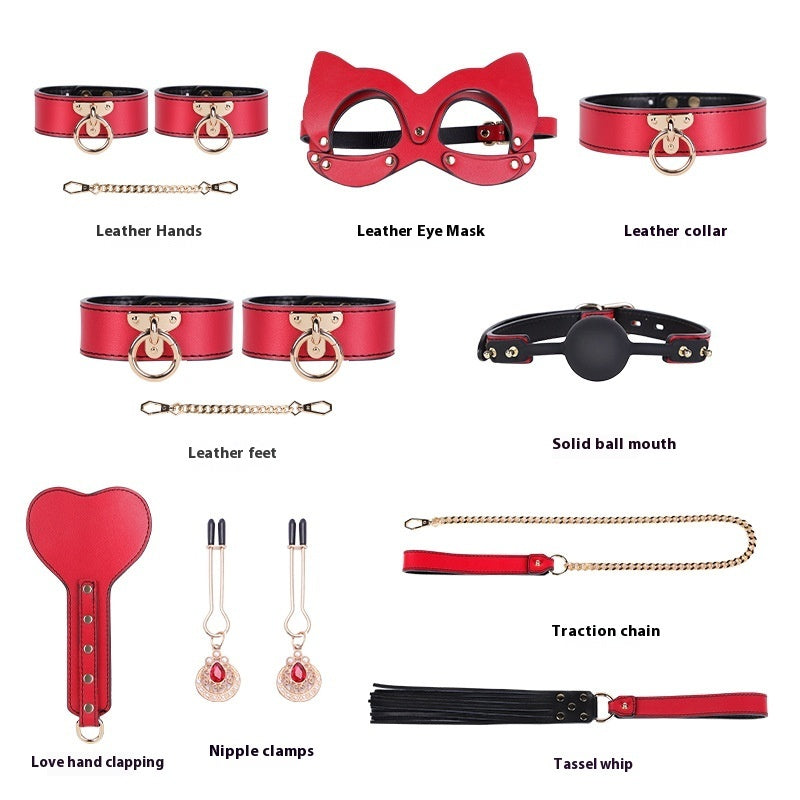 High-end Props Genuine Leather Eight-piece Set Bondage And Discipline Handcuffs