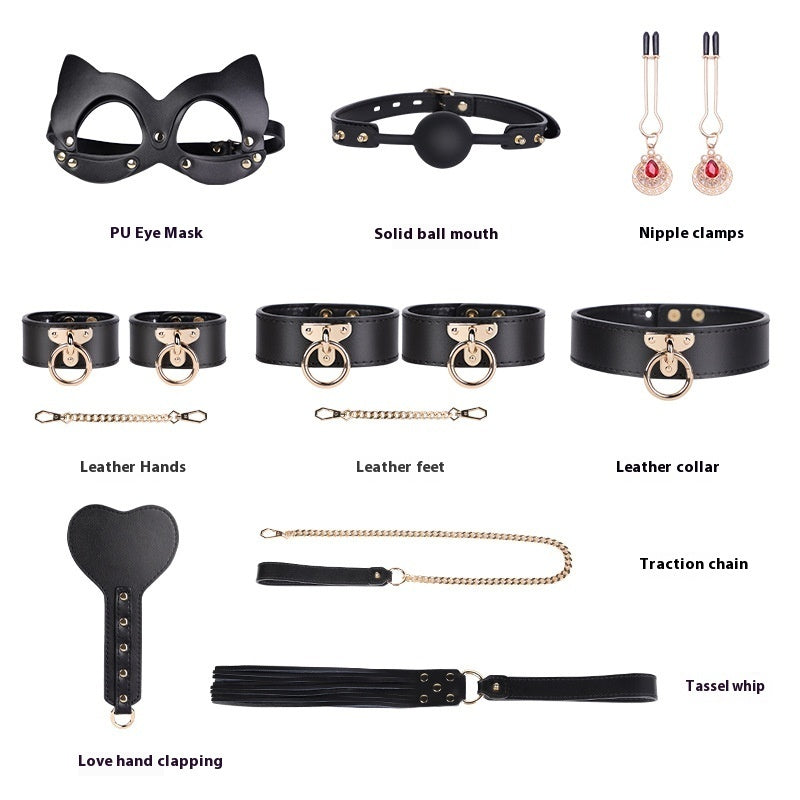 High-end Props Genuine Leather Eight-piece Set Bondage And Discipline Handcuffs