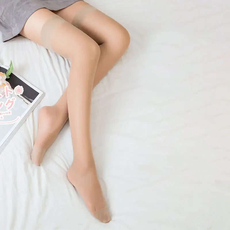 High Knee High Socks Cuff Sexy Transparent Silk Stocking Ladies Thigh High Socks CJ