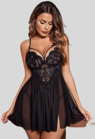 Luxuries Bliss  Black Lace Babydoll Nightwear
