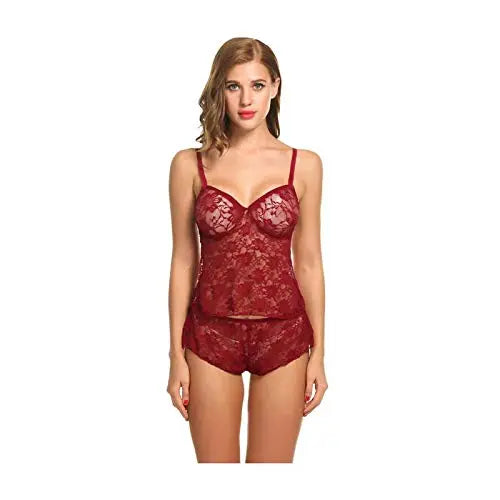 Women&#39;s Soft Lace Camisole Top and Panty Set - Elegant Night Dress Sleepwear - luxuriesbliss