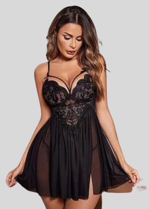 Luxuries Bliss  Black Lace Babydoll Nightwear