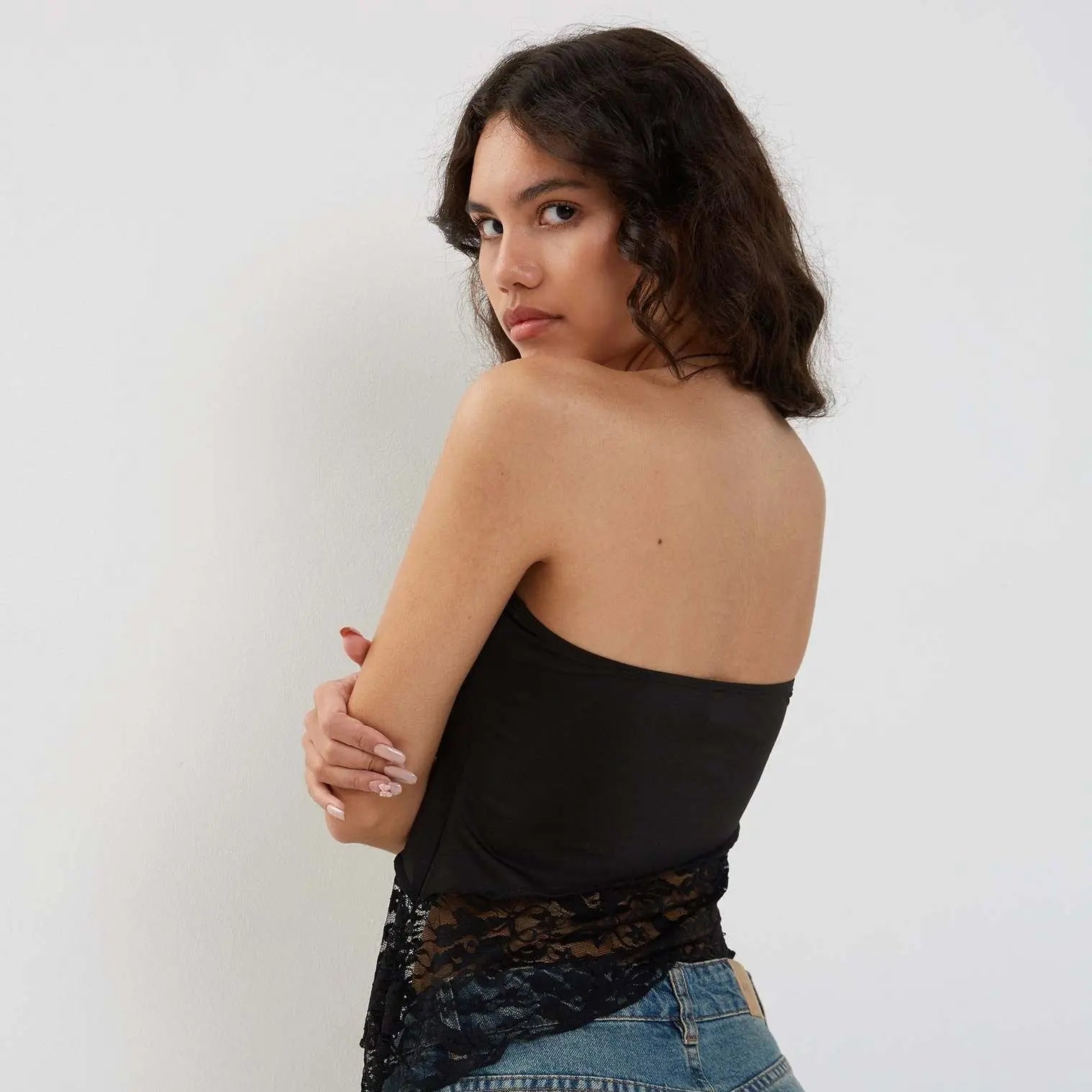 Women's Mesh Lace Top Spring Sexy Black Knitted Top - luxuriesbliss