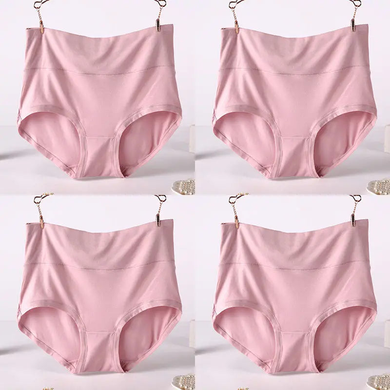 Women Underwear Soft Viscose Solid Color High Waist Panties 4pcs A Lot - luxuriesbliss