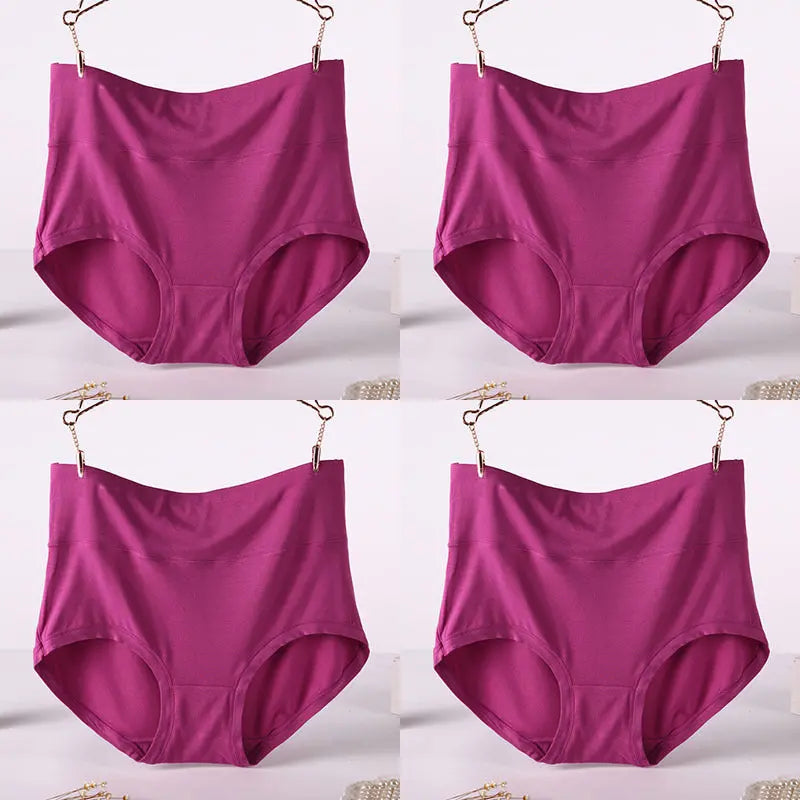 Women Underwear Soft Viscose Solid Color High Waist Panties 4pcs A Lot - luxuriesbliss