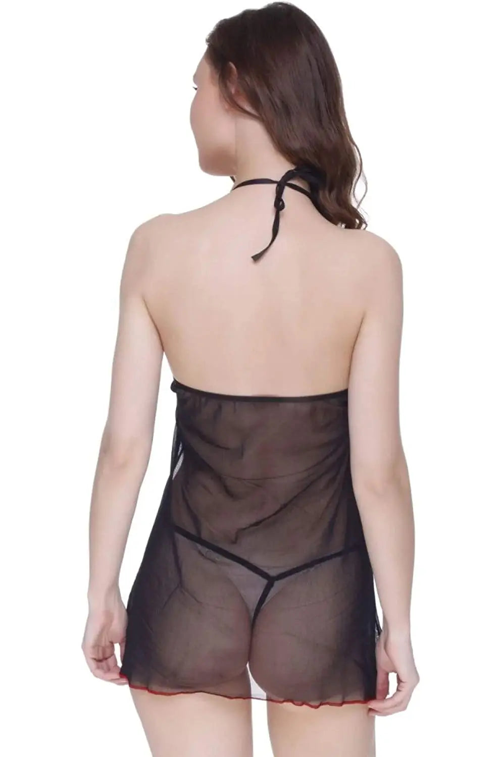 Sexy Red and Black Sheer Babydoll Lingerie  Nightwear Set - luxuriesbliss