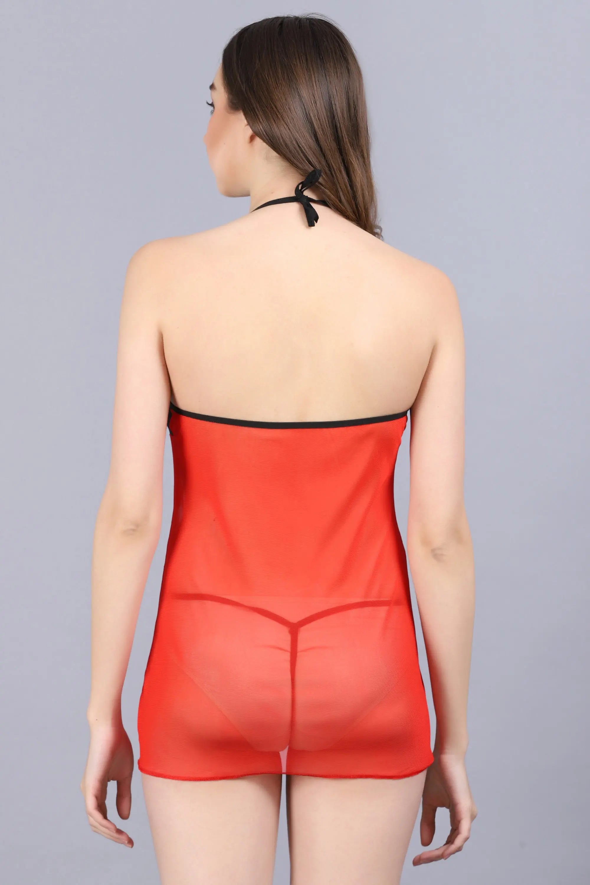 Women&#39;s Red &amp; Black Lace Babydoll Nightwear - luxuriesbliss