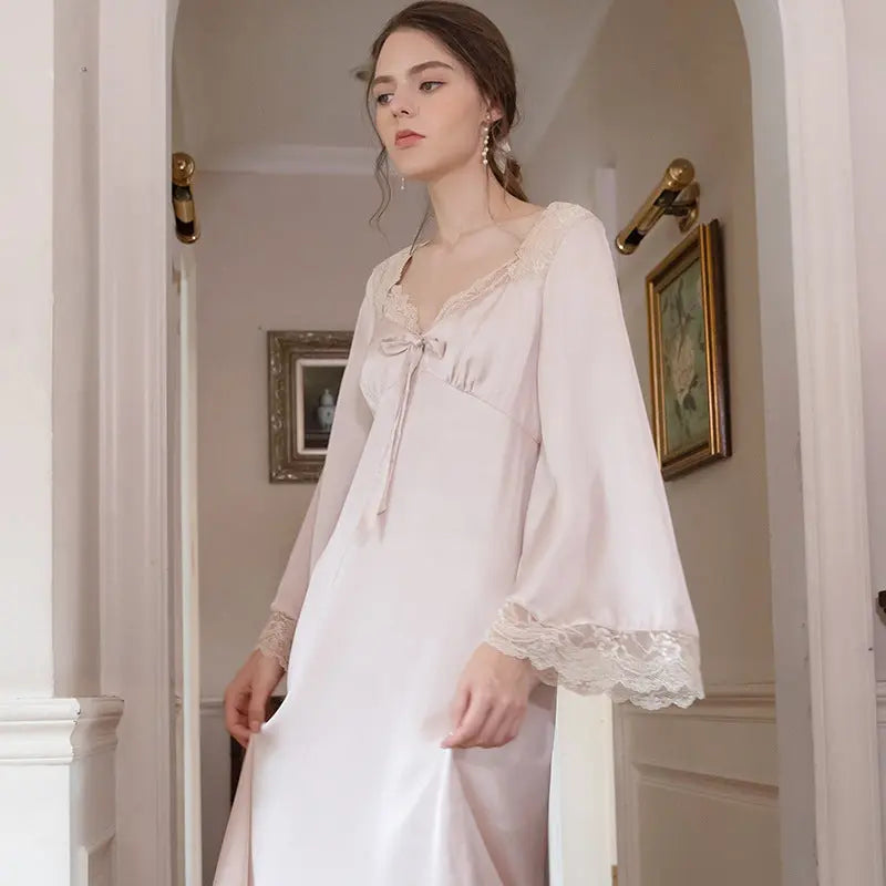 Romantic Nightgown Nightwear Princess Women Vintage Sleepwear Satin - luxuriesbliss