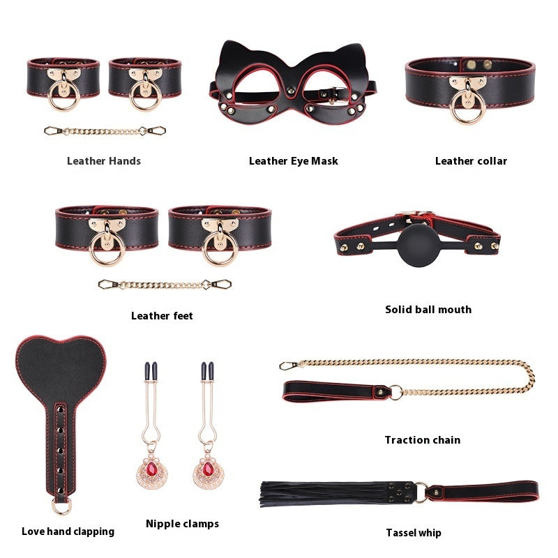 High-end Props Genuine Leather Eight-piece Set Bondage And Discipline Handcuffs