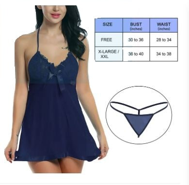 Women's Lace Sheer Babydoll Lingerie with Satin Trim – Halter Neck Sexy Nightwear