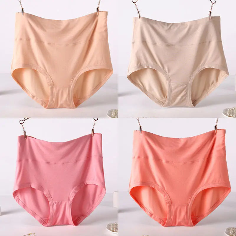 Women Underwear Soft Viscose Solid Color High Waist Panties 4pcs A Lot - luxuriesbliss