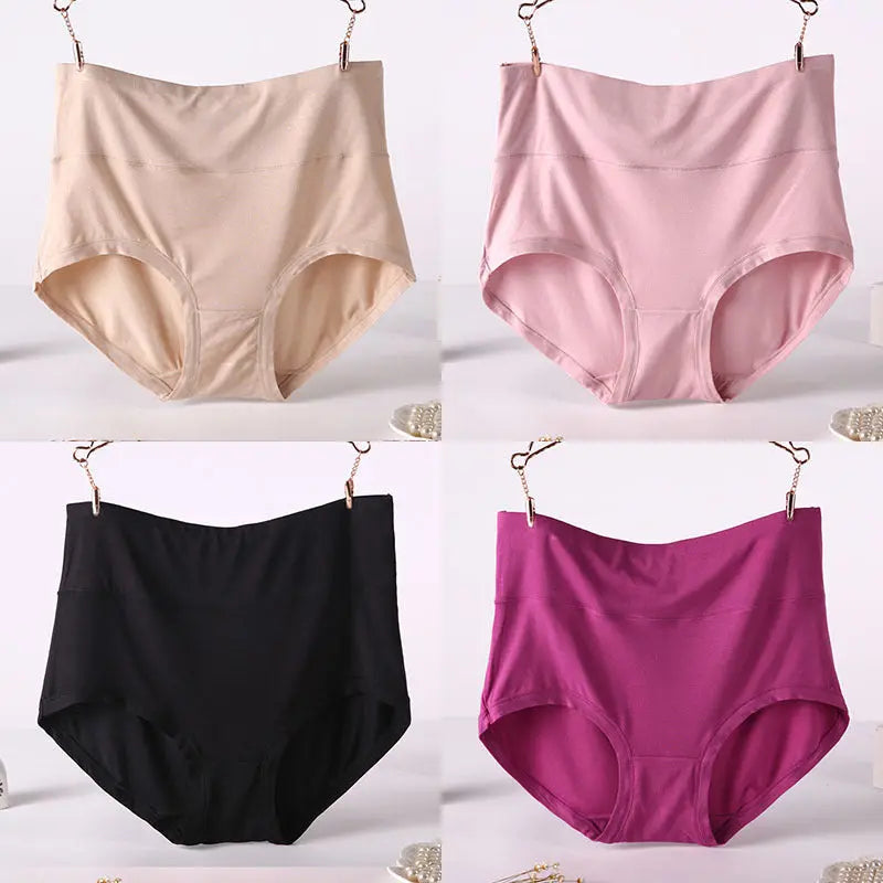 Women Underwear Soft Viscose Solid Color High Waist Panties 4pcs A Lot - luxuriesbliss